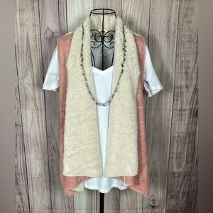 Dusty Pink and Cream Faux Suede Open Front Vest